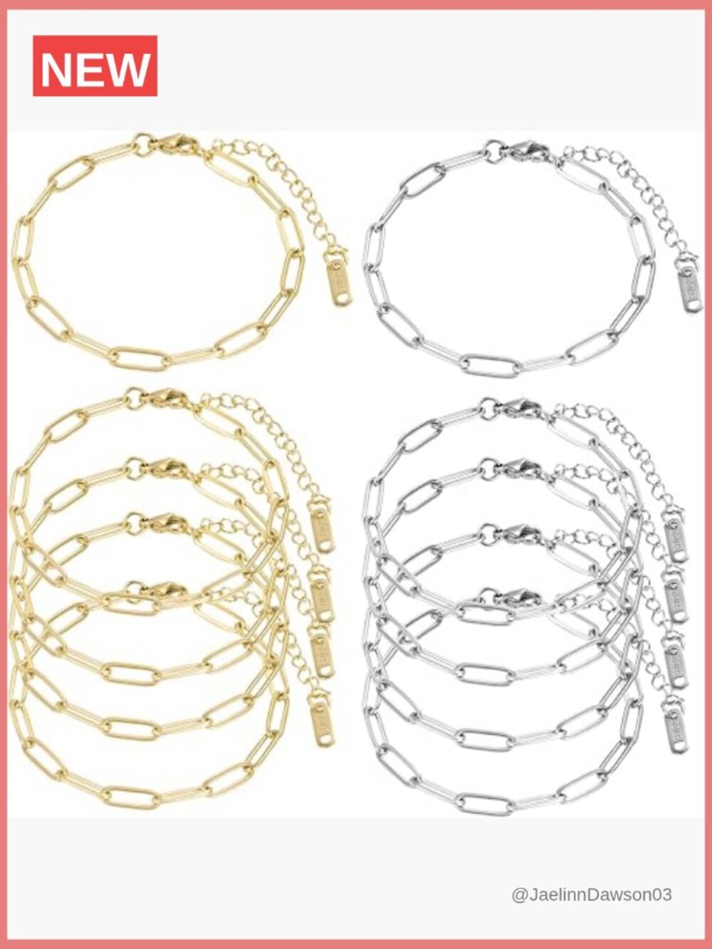 10 Piece Charm Bracelet Chain Kit for Jewelry Making, 6.3 Inch Paperclip Chain